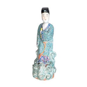 Antique Early 20th c. Chinese Famille Rose Porcelain Figurine Waves Immortallity